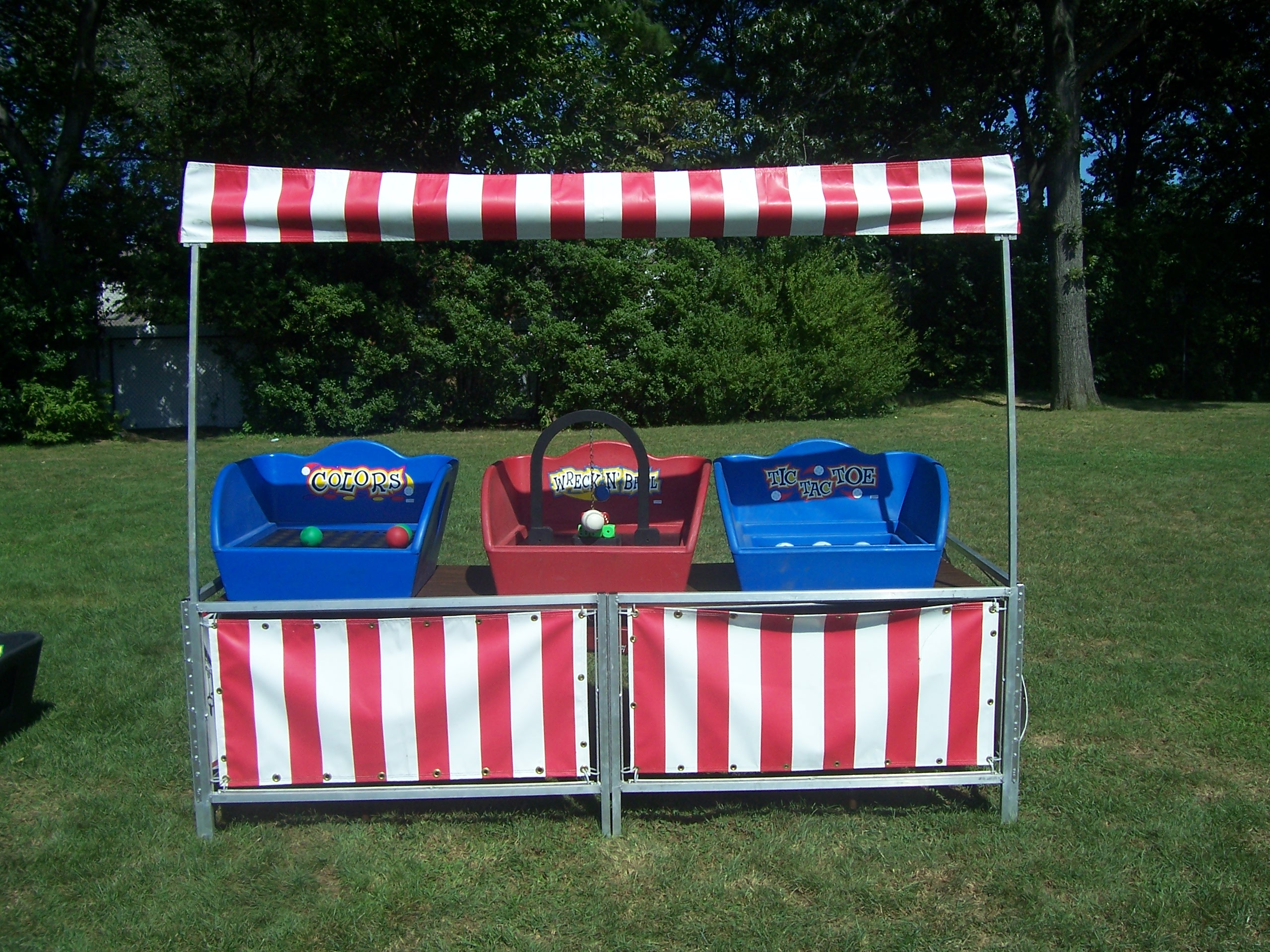 Carnival Booth with 3 Games Colors, Wreck N Ball, and Tic Tac Toe